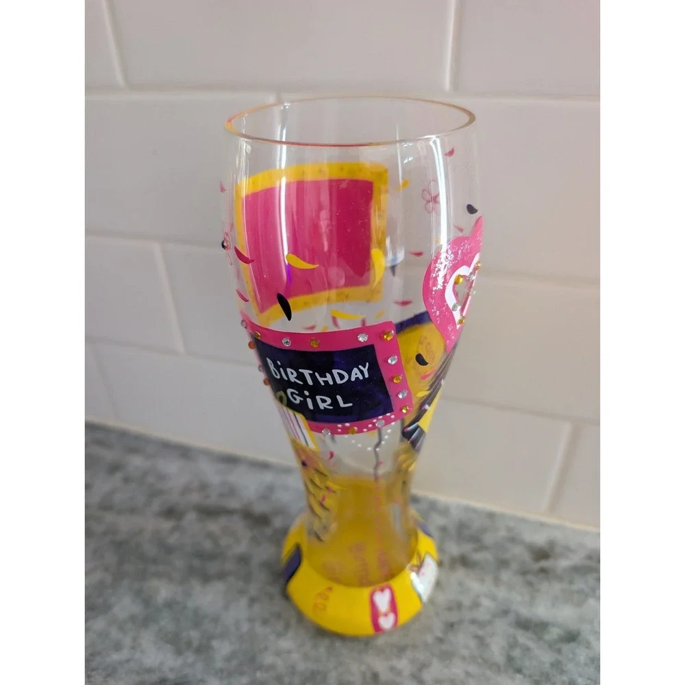 Lolita Birthday Girl 22 Oz Hand Painted Pilsner Beer Glass Rhinestones w Box